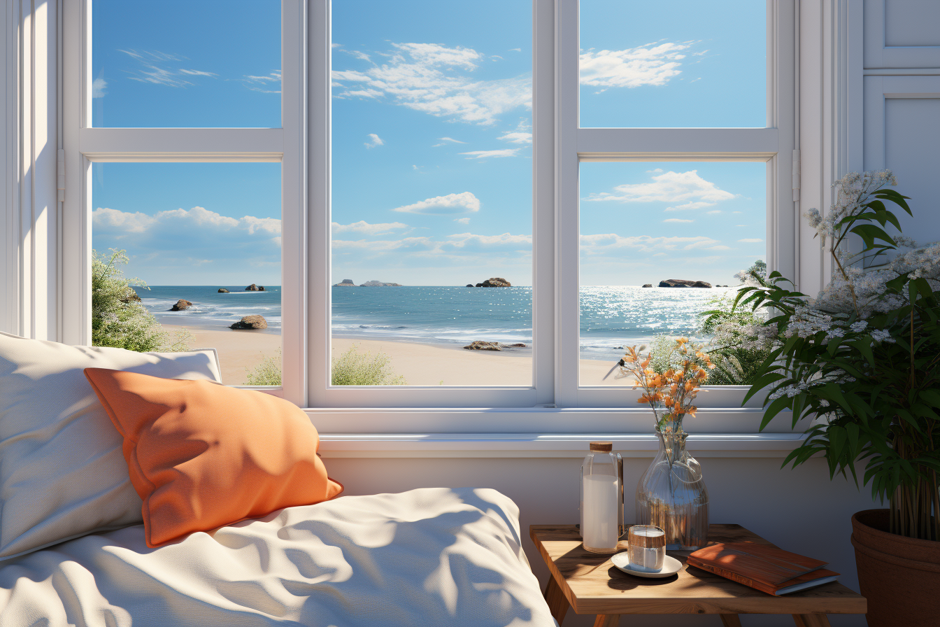 double glazing looking out over a beach from a room